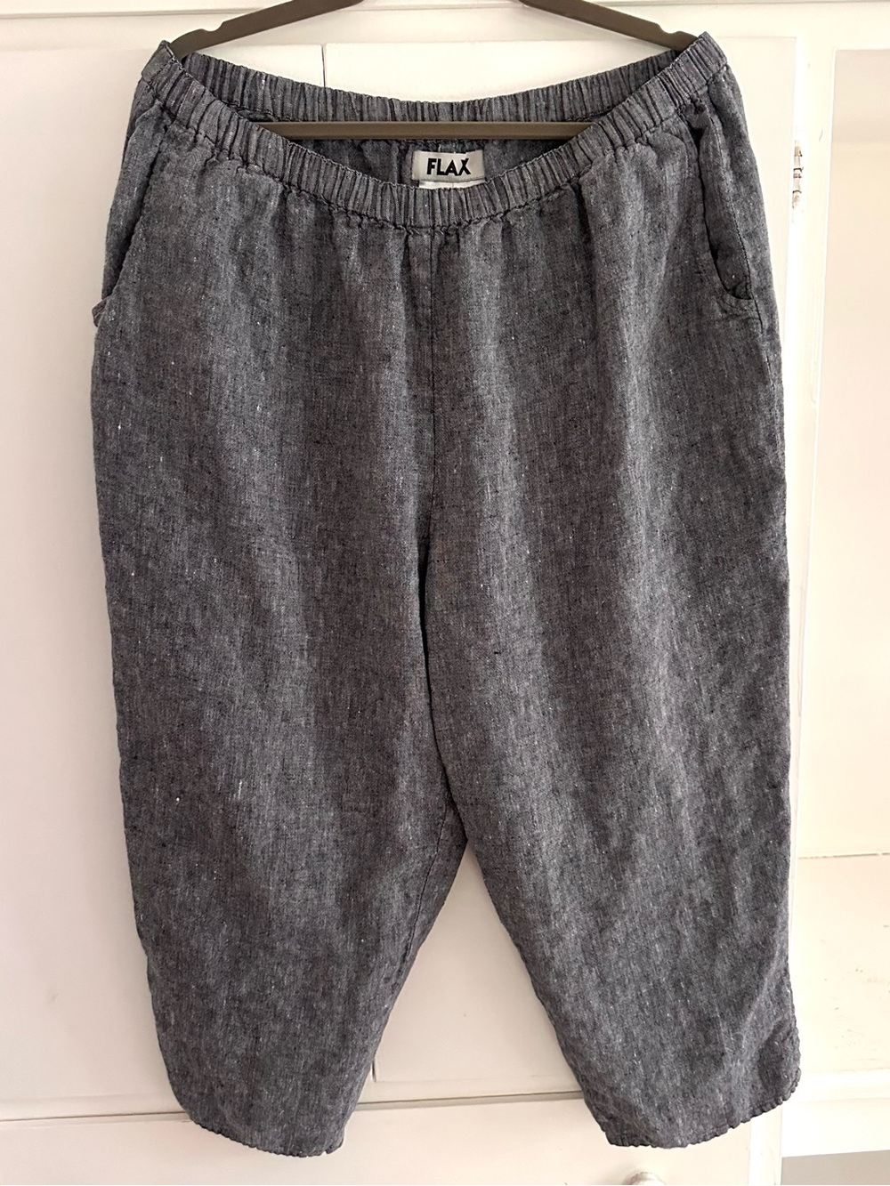 FLAX Gray Linen Wide Leg Pull On Comfort Capri Pants Size Large Organic Coastal